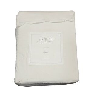 Armoire Collection Coquette Queen Sheet Set‎ White Scalloped Edge Detail 4pc